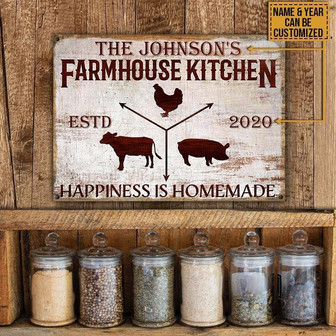 Metal Sign- Happiness Is Homemade Farmhouse Kitchen Rectangle Metal Sign Custom Name Year - Thegiftio UK
