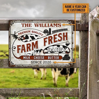 Metal Sign- Happy Dairy Cattle Farm Fresh Custom Name Year Rectangle Metal Sign - Thegiftio
