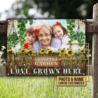 Metal Sign- Happy Moment Garden Grandmother Grandchildren Rectangle Metal Sign Custom Name Photo - Thegiftio UK