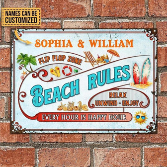 Metal Sign- Hawaii Vibe Surfing Relax Unwind Custom Name Rectangle Metal Sign - Thegiftio UK