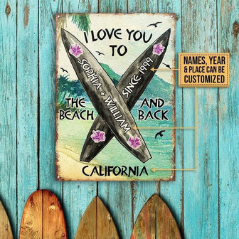 Metal Sign- Hibiscus Surfing Love To The Beach And Back Custom Name Rectangle Metal Sign - Thegiftio UK