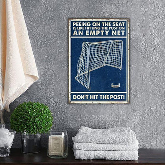Metal Sign- Hockey Blue Rectangle Metal Sign Peeing On The Seat - Thegiftio UK