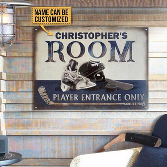 Metal Sign- Hockey Room Blue Rectangle Metal Sign Custom Name - Thegiftio UK