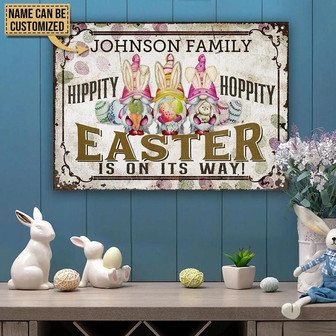 Metal Sign- Home Decor Rectangle Metal Sign Custom Name Rabbit Easter Gnomes Hippity Floral - Thegiftio