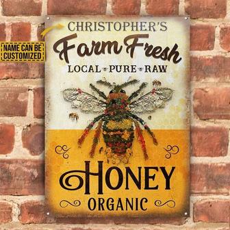 Metal Sign- Honey Bee Farm Fresh Local Pure Raw Rectangle Metal Sign Custom Name - Thegiftio UK