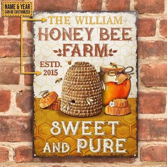 Metal Sign- Honey Bee Farm Sweet Vintage Style Rectangle Metal Sign Custom Name Year - Thegiftio UK