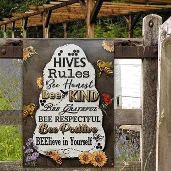 Metal Sign- Honey Bee Hives Rules Cute Style Rectangle Metal Sign - Thegiftio UK