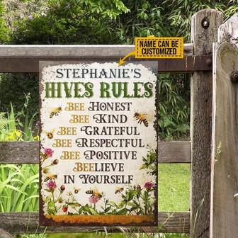 Metal Sign- Honey Bee Hives Rules Honest Lovely Rectangle Metal Sign Custom Name - Thegiftio UK