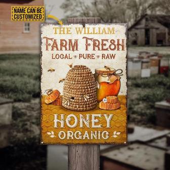 Metal Sign- Honey Bee Organic Farm Fresh Cute Rectangle Metal Sign Custom Name - Thegiftio UK