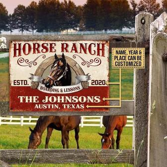 Metal Sign- Horse Ranch Red Pattern Rectangle Metal Sign Custom Name Year Place Nice Design - Thegiftio UK