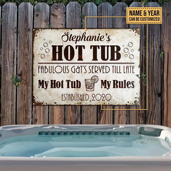 Metal Sign- Hot Tub Fabulous G&T Served Till Late Rectangle Metal Sign Custom Name Year - Thegiftio UK