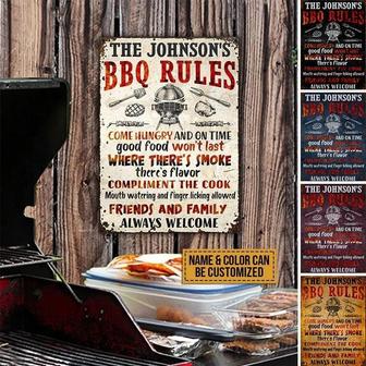 Metal Sign- Come Hungry Grilling BBQ Rules Colors Rectangle Metal Sign Custom Name Color - Thegiftio UK
