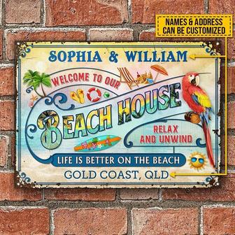 Metal Sign- Impressive Beach Surfing Beach House Pastel Rectangle Metal Sign Custom Name Address - Thegiftio UK