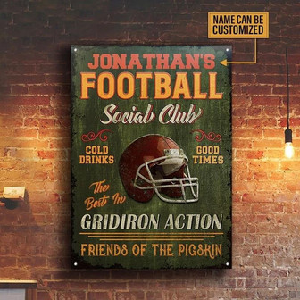 Metal Sign- Impressive Design American Football Social Club Custom Name Rectangle Metal Sign - Thegiftio
