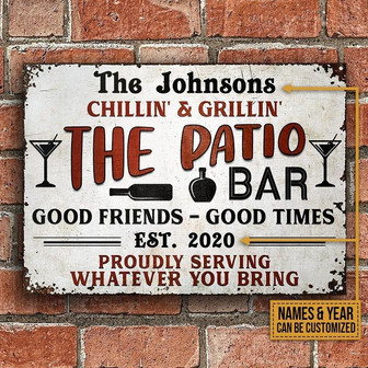 Metal Sign- Impressive Style Patio Bar Proudly Serving Rectangle Metal Sign Custom Name Year - Thegiftio UK