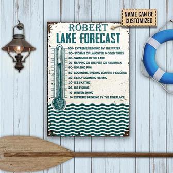 Metal Sign- Lake Forecast Green Waves Pattern Home Decor Rectangle Metal Sign Custom Name - Thegiftio UK