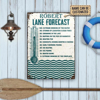 Metal Sign- Lake Forecast Green Waves Pattern Home Decor Rectangle Metal Sign Custom Name - Thegiftio