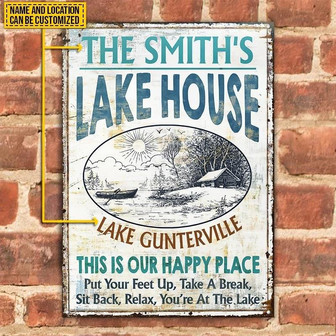 Metal Sign- Lake House Beautiful Scene Rectangle Metal Sign Custom Name Location - Thegiftio UK