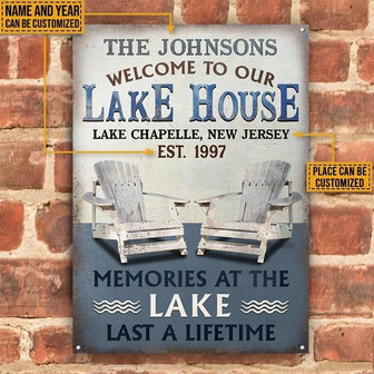 Metal Sign- Lake House Last A Lifetime Blue Rectangle Metal Sign Custom Name Year Place - Thegiftio UK