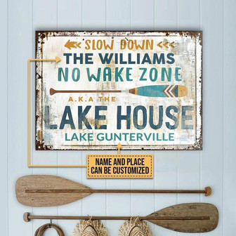 Metal Sign- Lake House No Wake Zone Rectangle Metal Sign Custom Name Place - Thegiftio UK