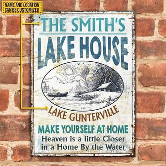 Metal Sign- Lake House Make Yourself At Home Rectangle Metal Sign Custom Name Location - Thegiftio UK