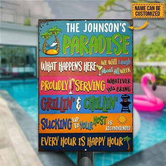 Metal Sign- Lake Pool Beach House Tropical Paradise Beautiful Rectangle Metal Sign Custom Name - Thegiftio