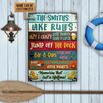 Metal Sign- Lake Rules Jump OffThe Dock Rectangle Metal Sign Custom Name - Thegiftio UK