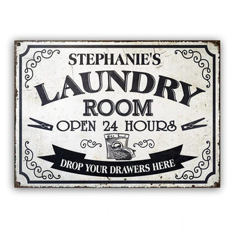 Metal Sign- Laundry Room Self Service White Rectangle Metal Sign Custom Name - Thegiftio UK