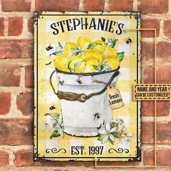 Metal Sign- Lemon Bucket White And Yellow Checked Rectangle Metal Sign Custom Name Year - Thegiftio UK