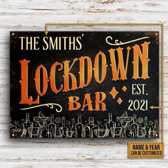 Metal Sign- Lockdown Bar Black Theme Rectangle Metal Sign Custom Name Year - Thegiftio UK