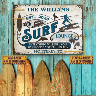 Metal Sign- Lounge Surfing Choose Fun Custom Name Rectangle Metal Sign - Thegiftio UK