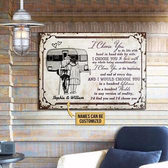 Metal Sign- Love Couple Camping Sketch I Choose You Rectangle Metal Sign Custom Name - Thegiftio UK