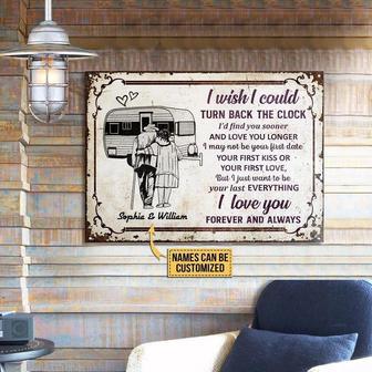 Metal Sign- Love Couple Camping Sketch Turn Back The Clock Rectangle Metal Sign Custom Name - Thegiftio UK