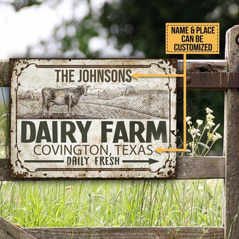 Metal Sign- Lovely Cattle Dairy Farm Daily Fresh Custom Name Place Rectangle Metal Sign - Thegiftio UK