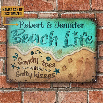 Metal Sign- Lovely Design Dog Beach Life Sandy Toes Rectangle Metal Sign Custom Name - Thegiftio UK