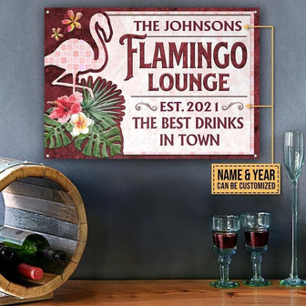 Metal Sign- Lovely Design Flamingo Lounge Best Drinks In Town Rectangle Metal Sign Custom Name Year - Thegiftio UK