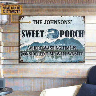 Metal Sign- Lovely Design Lakes Porch Time Well Wasted Rectangle Metal Sign Custom Name - Thegiftio UK