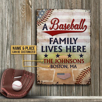 Metal Sign- Lovely Design Stars Stripes Baseball Family Lives Here Rectangle Metal Sign Custom Name Place - Thegiftio