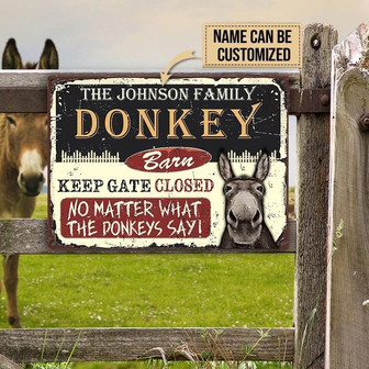 Metal Sign- Lovely Donkey Barn Horizontal Rectangle Metal Sign Custom Name - Thegiftio UK