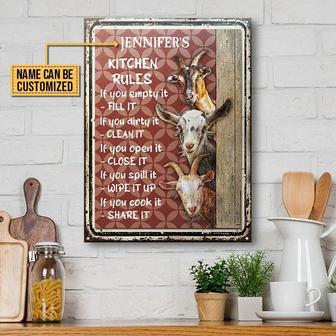 Metal Sign- Lovely Goat Kitchen Rules Red Custom Name Rectangle Metal Sign - Thegiftio UK