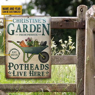Metal Sign- Lovely Style Garden Potheads Live Here Rectangle Metal Sign Custom Name Year - Thegiftio