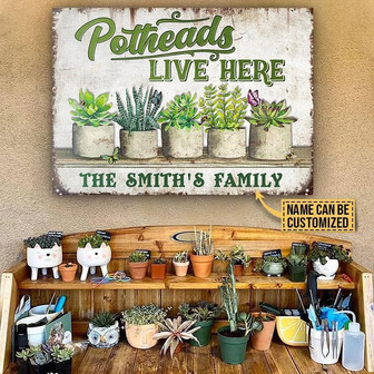 Metal Sign- Lovely Succulent Potheads Live Here Rectangle Metal Sign Custom Name - Thegiftio UK