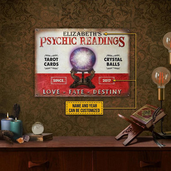 Metal Sign- Magic Globe Tarot Psychic Readings Balls Rectangle Metal Sign Custom Name Year - Thegiftio UK
