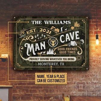 Metal Sign- Man Cave Hunting Proudly Serving Cute Rectangle Metal Sign Custom Name Year Place - Thegiftio UK