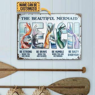 Metal Sign- Mermaid Beach Be Salty Impressive Design Rectangle Metal Sign Custom Name - Thegiftio UK