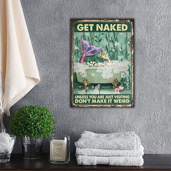 Metal Sign- Mermaid Get Naked Unless Green Design Rectangle Metal Sign - Thegiftio UK