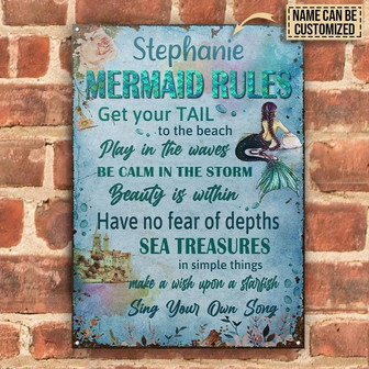 Metal Sign- Mermaid Rules Beautiful Design Rectangle Metal Sign Custom Name - Thegiftio UK