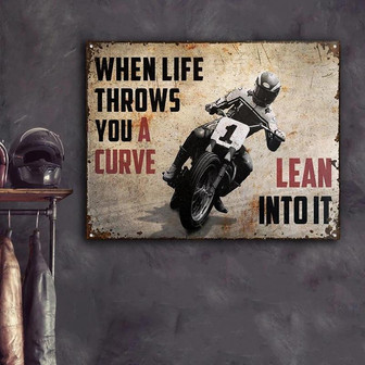 Metal Sign- Motorcycling Lean Into It Rectangle Metal Sign Rustic Design - Thegiftio UK