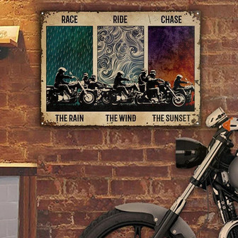 Metal Sign- Motorcycling Race The Rain Impressive Design Rectangle Metal Sign - Thegiftio UK