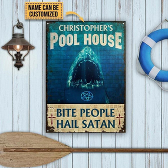 Metal Sign- Nice Design Shark Bite People Rectangle Metal Sign Custom Name - Thegiftio